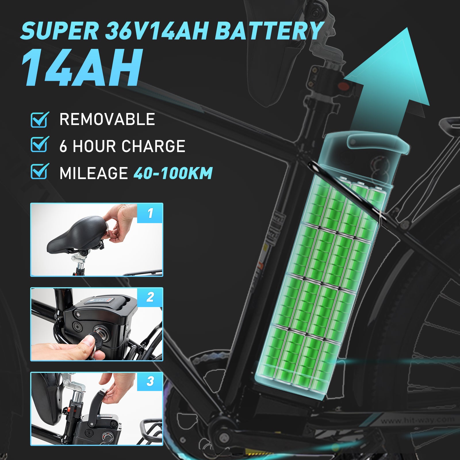 HITWAY Vélo électrique 26 Noir Moteur 250W,E-Bike avec Batterie