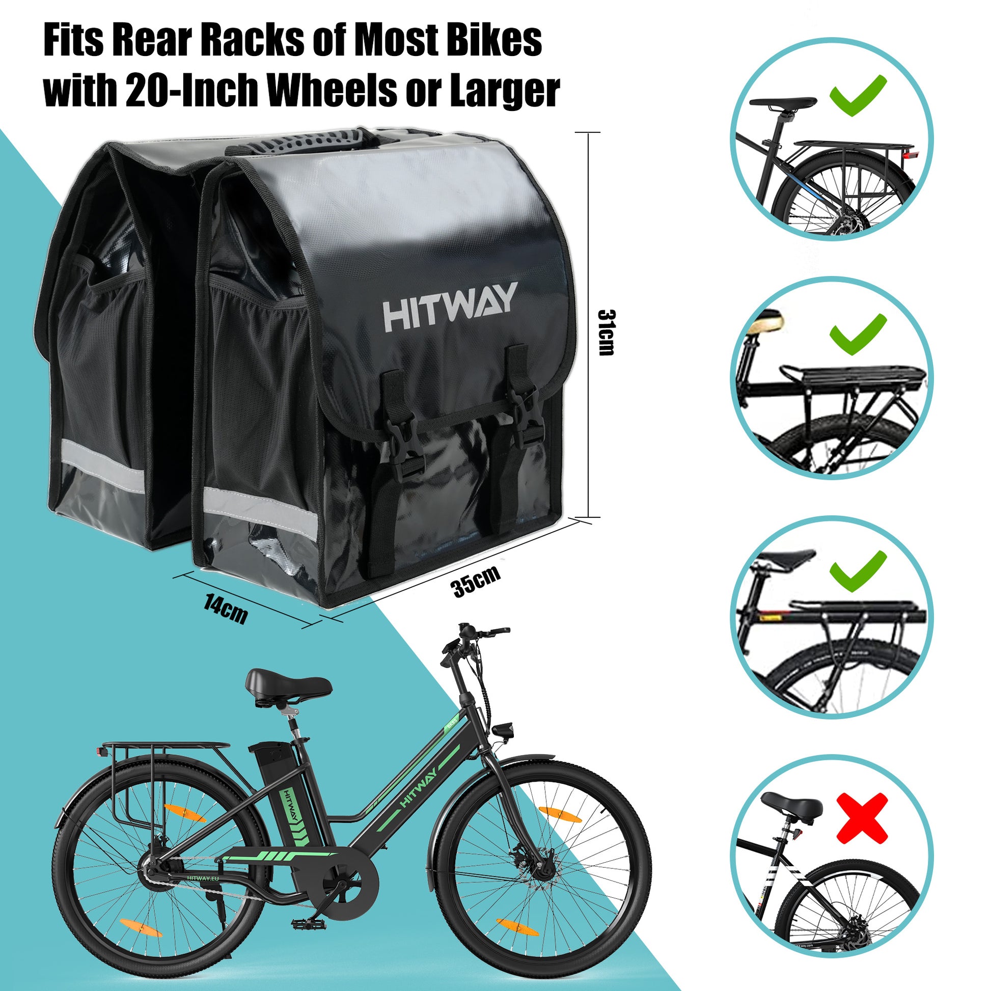 fahrradtasche doppeltasche für e-bike Ebike Doppel-Hängetasche – HITWAY EU